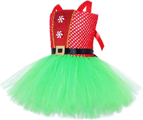 Vista 8 de BBAUER Cute Puffy Tulle Xmass Outfit,Christmas Girls Santa Costume with Hairband and Sock, Tutu Santa Costume Cosplay Outfit