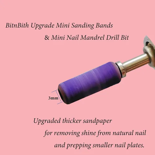 Vista 6 de 100 piezas de bandas pequeñas de lijado de uñas para taladro de uñas, bits mini de 3.1mm de mandril de lijado de uñas de grano 80 para uñas
