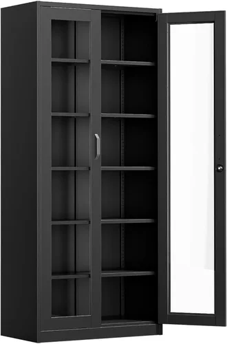 Vista 30 de VINGLI Armario de Pared para Garaje con Puertas con Cerradura y Estante Ajustable, Gabinete de Pared de Metal, Gabinete de Almacenamiento Superior