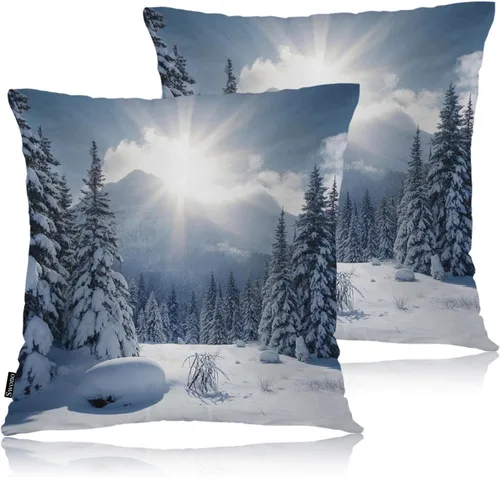 Vista 19 de Swono Juego de 2 fundas de almohada cuadradas decorativas de 18 x 18 pulgadas, bolas de Navidad de Año Nuevo, juego de 2 fundas de almohada