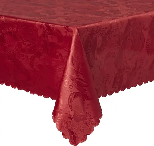 Vista 11 de Violet Linen Mantel con diseño de rosas europeas, 60 pulgadas, dorado