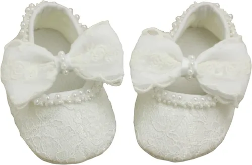 Vista 4 de Nihao Baby Conjunto de zapatos de bautismo y diadema blancos para niñas