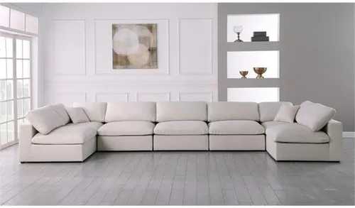 Vista 4 de Meridian Furniture 602Cream-Sec7B - Colección de felpa contemporánea con relleno de plumón de terciopelo tapizado modular en forma de U para 7