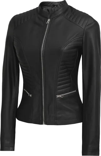 Vista 3 de Decrum Chaqueta de cuero real para mujer - Chaquetas de cuero de cordero negro y marrón para mujer