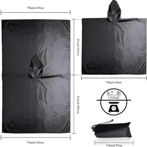 Vista 4 de Chubasqueros impermeables camuflados Poncho de lluvia con capucha, ligero, impermeable, plegable, impermeable, al aire libre, caza, senderismo
