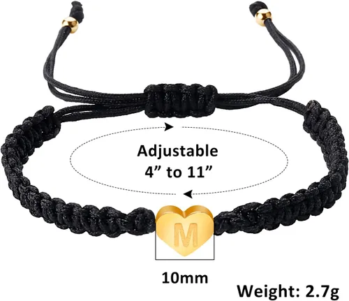 Vista 4 de tenghong2021 Pulseras rojas con iniciales de corazón, 26 letras iniciales, pulsera para mujer, regalos hechos a mano, cuerda trenzada, joyería