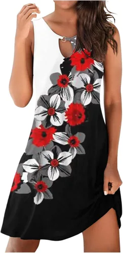 Vista 3 de HUMMHUANJ Summer Dresses 2023 Casual Dresses for Women Bohemian Floral Print Beach Cover up Crew Neck Sundresses