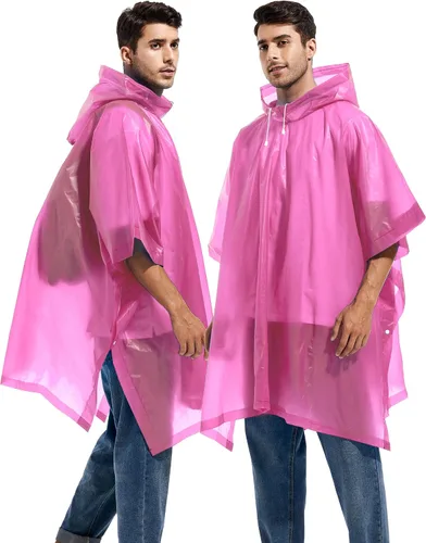 Vista 30 de Paquete de 2 ponchos de lluvia para adultos, reutilizables, impermeables, de supervivencia, emergencia, resistente, con capucha con cordón