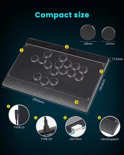 Vista 9 de Sehawei Haute42 C16 Leverless Arcade Controller - Magnetic Detachable Panel for DIY Art, RGB Button Rims, Tournament Lock Switch - Compatible with
