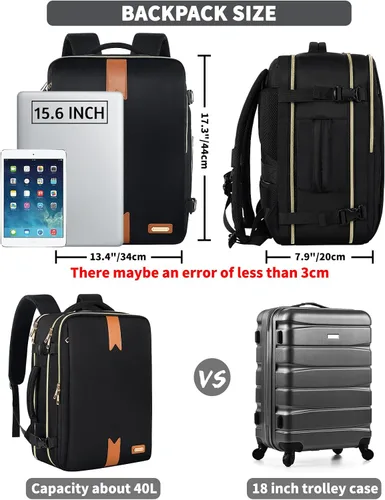 Vista 3 de Mochila de viaje para mujeres y hombres, mochila de transporte de 17.3 x 13.4 x 7.9 pulgadas, aprobada por la TSA, resistente al agua, mochilas