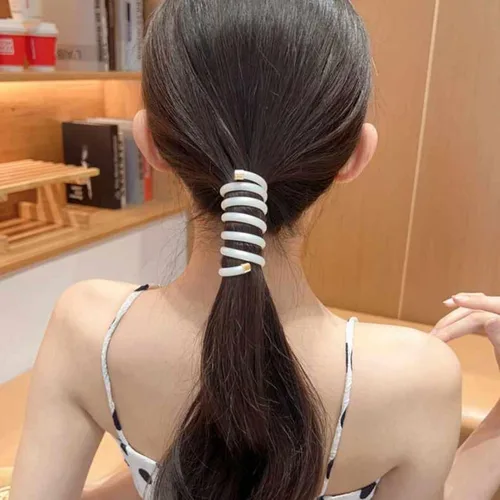 Vista 7 de 2 ligas para el cabello en espiral, alta elasticidad, hebilla sin arrugas para mujeres, banda trenzada impermeable a la moda, accesorios de bobinas