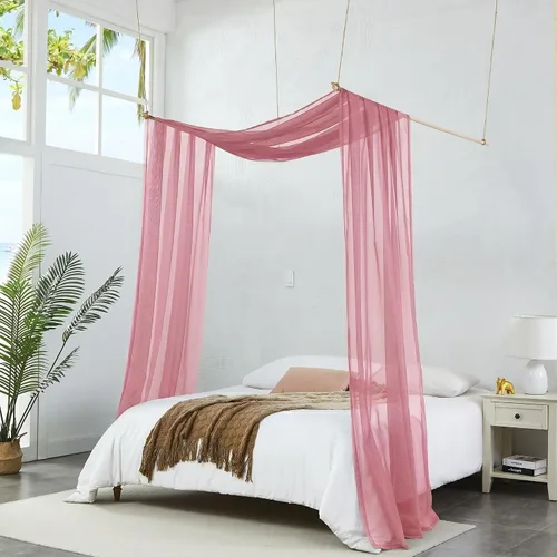 Vista 8 de Warm Home Designs Cortinas de Dosel de Cama Beige de 55 x 144 Pulgadas. Nuestras Cortinas de Cama con Dosel Individual Funcionan Muy Bien como Dosel