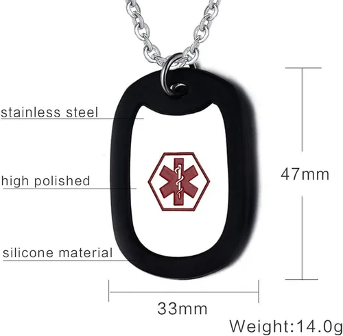 Vista 30 de VNOX Collar con colgante personalizado de acero inoxidable con grabado personalizado para identificación de alerta médica de emergencia para hombres