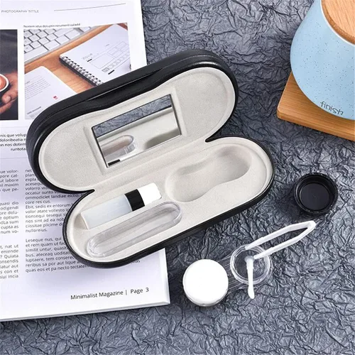 Vista 4 de Kanasi Estuche para lentes de contacto – [2 en 1] Estuche portátil de doble cara para lentes – Pinzas y aplicador incluidos – Perfecto para viajes