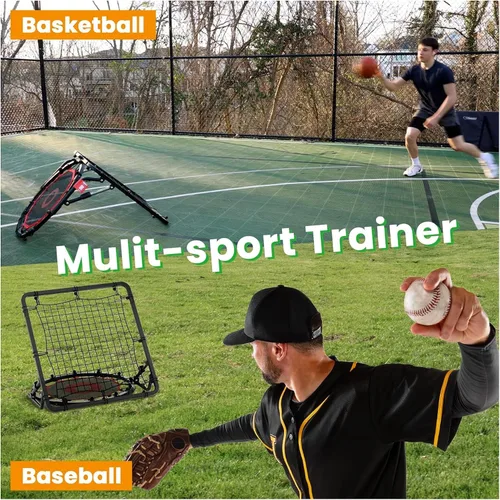 Vista 8 de Dual-Sided Adjustable Baseball Rebound Net for Multi-Sport,Includes 2 Balls Negro