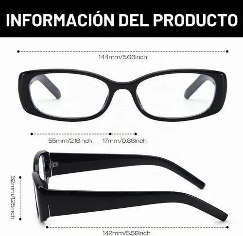 Vista 4 de DreamCalf Office-Siren Blue Light Glasses Rectangle Fake Glasses for Women negro (A- Black)