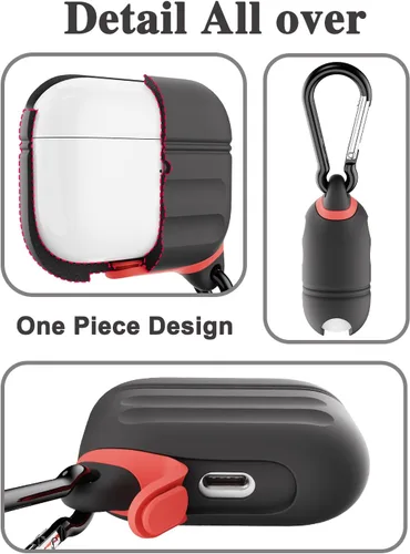 Vista 7 de HALLEAST Funda impermeable para AirPods Pro 3, LED frontal visible y compatible con carga inalámbrica, funda protectora de silicona compatible