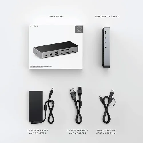 Vista 6 de Satechi Estación de acoplamiento triple 4K USB-C 13 en 1, carga de 100 W, conector de audio 2 DisplayPort, 3 HDMI, 3 puertos USB-A, Gigabit
