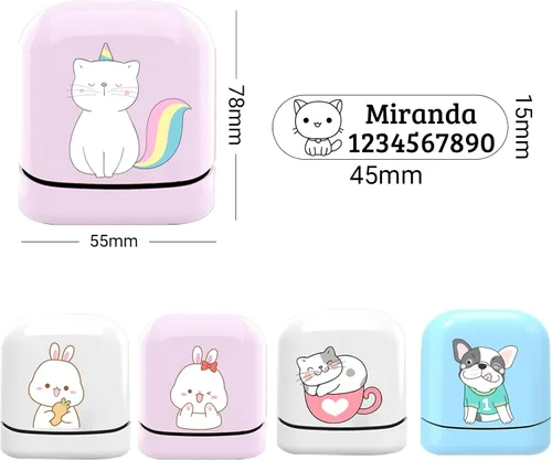 Vista 6 de Sello de nombre para ropa para niños, sello con nombre personalizado, impermeable, 4 colores y 36 patrones de dibujos animados (concha de sello azul)