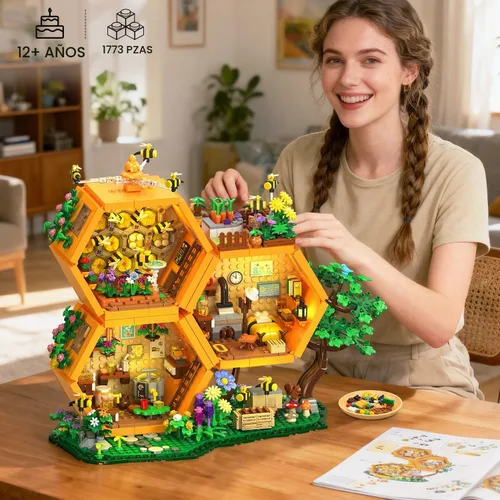 Vista 3 de INSOON Bee House - Juego de construcción con luces para adultos, kit