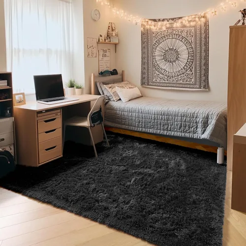 Vista 16 de ONASAR - Alfombra de pasillo negra de 2 x 6 pies, esponjosa, lavable, ultrasuave, afelpada, peluda, tapete para bebés, dormitorio de niños, armario