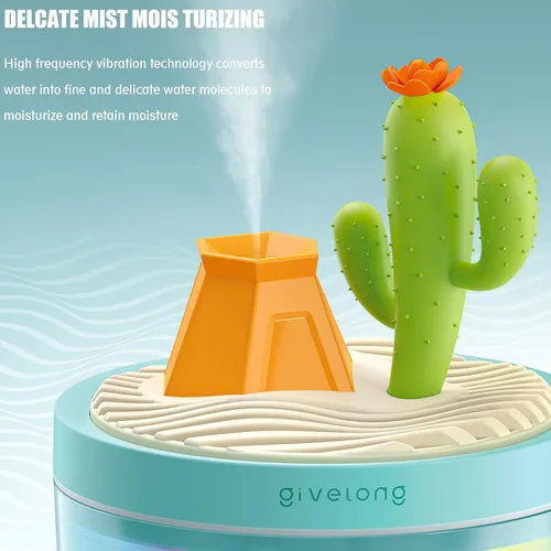Vista 2 de PRATIQUE Mini humidificadores portátiles de escritorio para dormitorio, humidificador pequeño con paisaje de cactus, silencioso, niebla fría