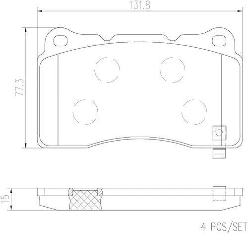 Vista 4 de Brembo P09004N Juego de pastillas de freno de disco delantero de cerámica premium CADILLAC/FORD/FORD USA OE# 105506600B