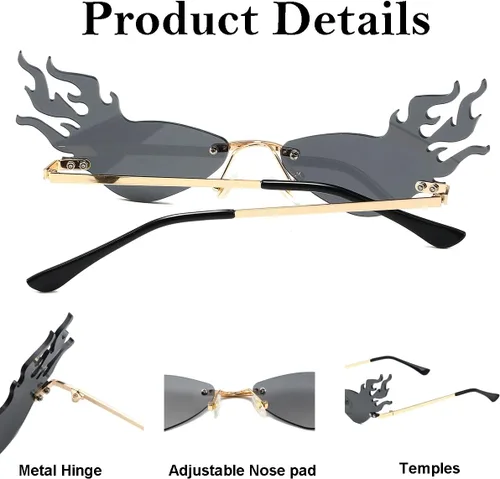 Vista 5 de NIDOVIX Lentes de sol de llama de fuego para mujeres y hombres, retro sin montura para fiesta de Halloween, gafas de sol rojas divertidas