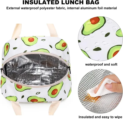Vista 4 de Lonchera aislada con aguacate para mujeres, lonchera reutilizable para el trabajo, escuela, picnic, viajes