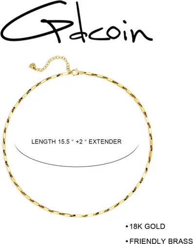 Vista 4 de GDCOIN Delicada gargantilla de cadena de oro de 18 quilates, chapado al vacío, cubano, clip Figaro Mariner con cuentas de rombo, cadena de eslabones