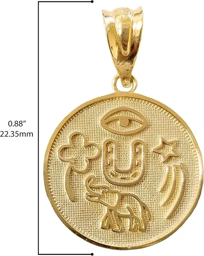 Vista 3 de Colgante de oro amarillo de 10 quilates, blanco o rosa, medalla de moneda redonda Talismán – Elección de metal