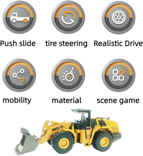 Vista 6 de Bulldozer - Juguetes para niños, cargador de metal resistente, juguete de arena/playa con brazo funcional y cubo, realista, perfecto para caja
