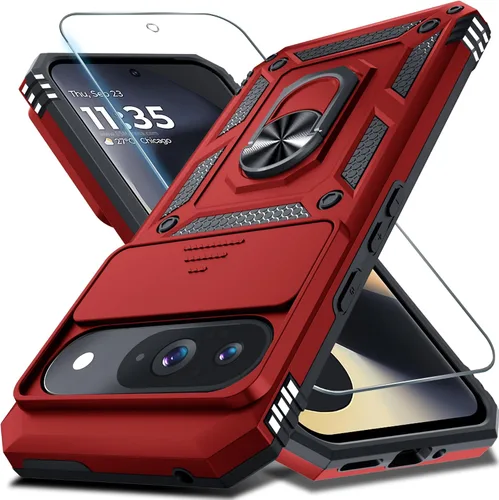 Vista 41 de Janmitta - Funda compatible con Google Pixel 9 Pro XL con cubierta deslizante para lente de cámara incorporada + protector de pantalla + soporte