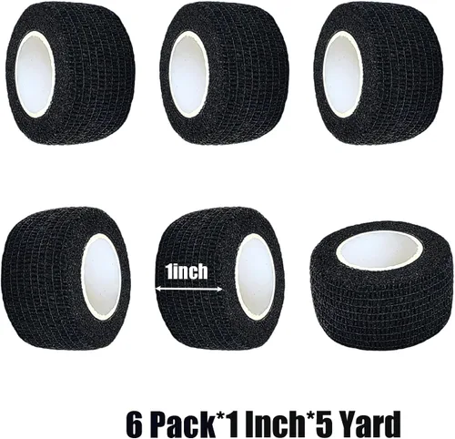 Vista 2 de Baisunt Paquete de 6 vendajes cohesivos de 1 pulgada, cinta autoadhesiva autoadhesiva autoadhesiva transpirable para muñeca, tobillo, deportes, Negro