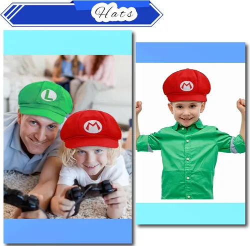 Vista 5 de TIDAXU Super Bros Mario & Luigi - Sombrero unisex para Halloween, cosplay, disfraz para fiestas, adultos y niños