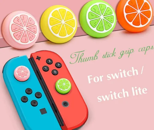 Vista 2 de 8 tapas de silicona con agarre para el pulgar de limón y frutas, ergonómicas, tapas analógicas para Nintendo Switch NS Joy ConSwitch Lite Controller