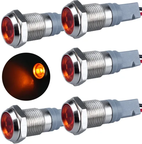 Vista 24 de 5 piezas de luz indicadora LED de 12V-24V de 6mm con orificio de montaje de 1/4" de 20mA, lámpara de señal de metal impermeable IP67 con ahorro