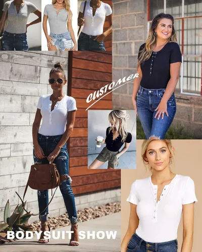 Vista 3 de VIISHOW Blusa de manga larga con cierre a presión y cuello en V para mujer estilo casual ajustada