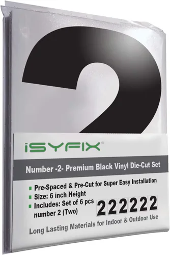 Vista 36 de iSYFIX Calcomanías de vinilo negro con el número 7 (siete), paquete de 6 calcomanías autoadhesivas de 7 pulgadas, calcomanías troqueladas y Negro