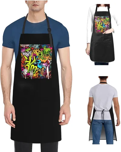 Vista 9 de Graffiti Drawing Aprons for Women with 2 Pockets, Kitchen Cooking Apron for Men, Water and Oil Resistant, Adjustable Bib Apron Extra Long Work