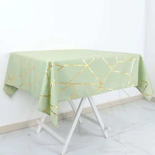 Vista 13 de Efavormart - Mantel redondo de poliéster de 120 pulgadas con patrón geométrico dorado Morado