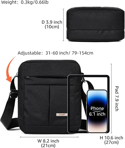 Vista 4 de KL928 Bolsa de mensajero para hombre – Bolso cruzado de hombro, bolsa de viaje para hombre, bolso casual para trabajo y negocios