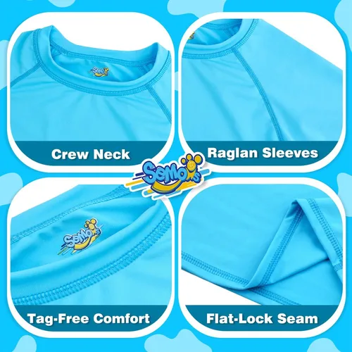 Vista 5 de Camiseta de natación de manga larga con protección solar UPF+ 50 para niños pequeños, Azul