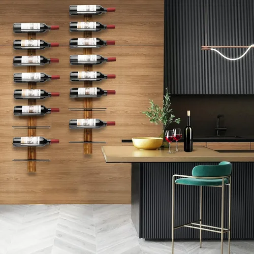 Vista 2 de Botellero de pared - Soporte de madera de pino para 12 botellas - Expositor para cocina, comedor, bar