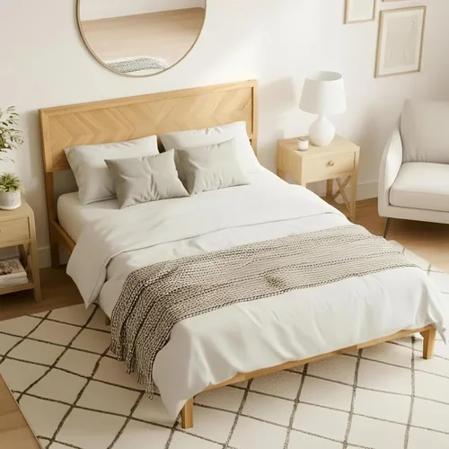 Vista 20 de KOMFOTT Base de cama de madera tamaño twin con cabecero, base de cama de plataforma de madera de acacia sólida, base de cama soportada por listones