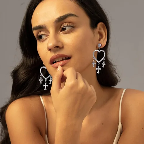 Vista 2 de Cross Earrings Love Zircon Drop Earrings Jewelry Gifts for Women Girls