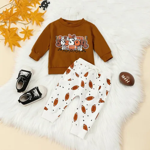 Vista 2 de Youweixiong Sudadera de manga larga para bebé, niño, niña, sudadera con letras, pantalones de rugby, ropa de otoño e invierno