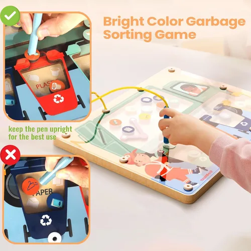 Vista 8 de TOP BRIGHT Juego de clasificación de laberinto magnético de colores, juguetes Montessori para regalos de niños de más de 3 años, juego de reciclaje