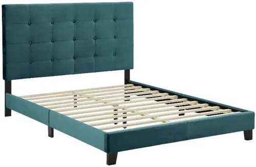 Vista 8 de Modway Melanie - Cama Queen con plataforma capitonada tapizada de terciopelo de alto rendimiento, color gris