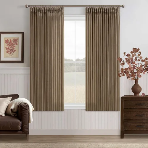 Vista 88 de TWODRAPES Cortinas de Lino Plisadas con Pinza Beige Blancas de 54 Pulgadas de Largo 2 Paneles para Comedor Cocina Dormitorio Plisadas Semi